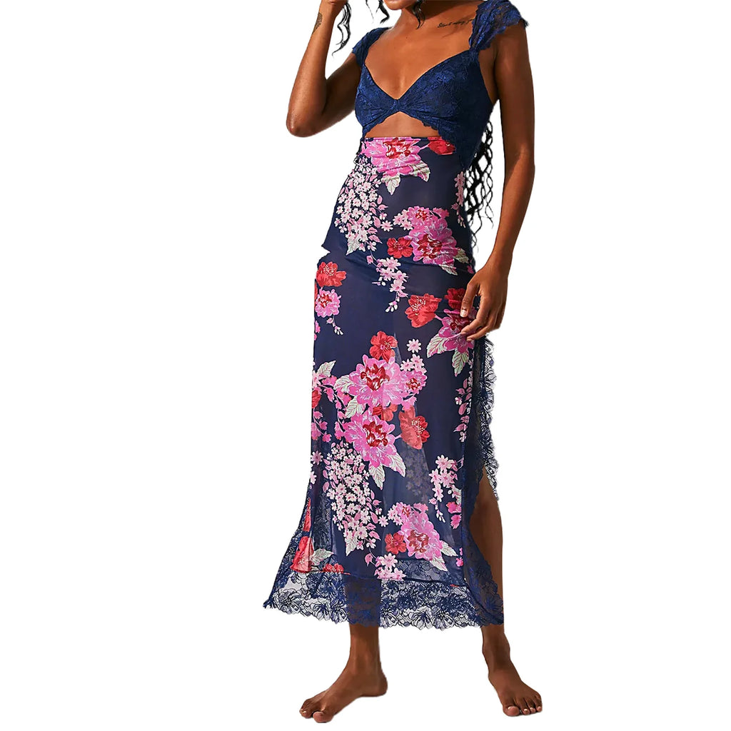Floral Lace Patchwork Bodycon Dress Cutout Vneck Backless