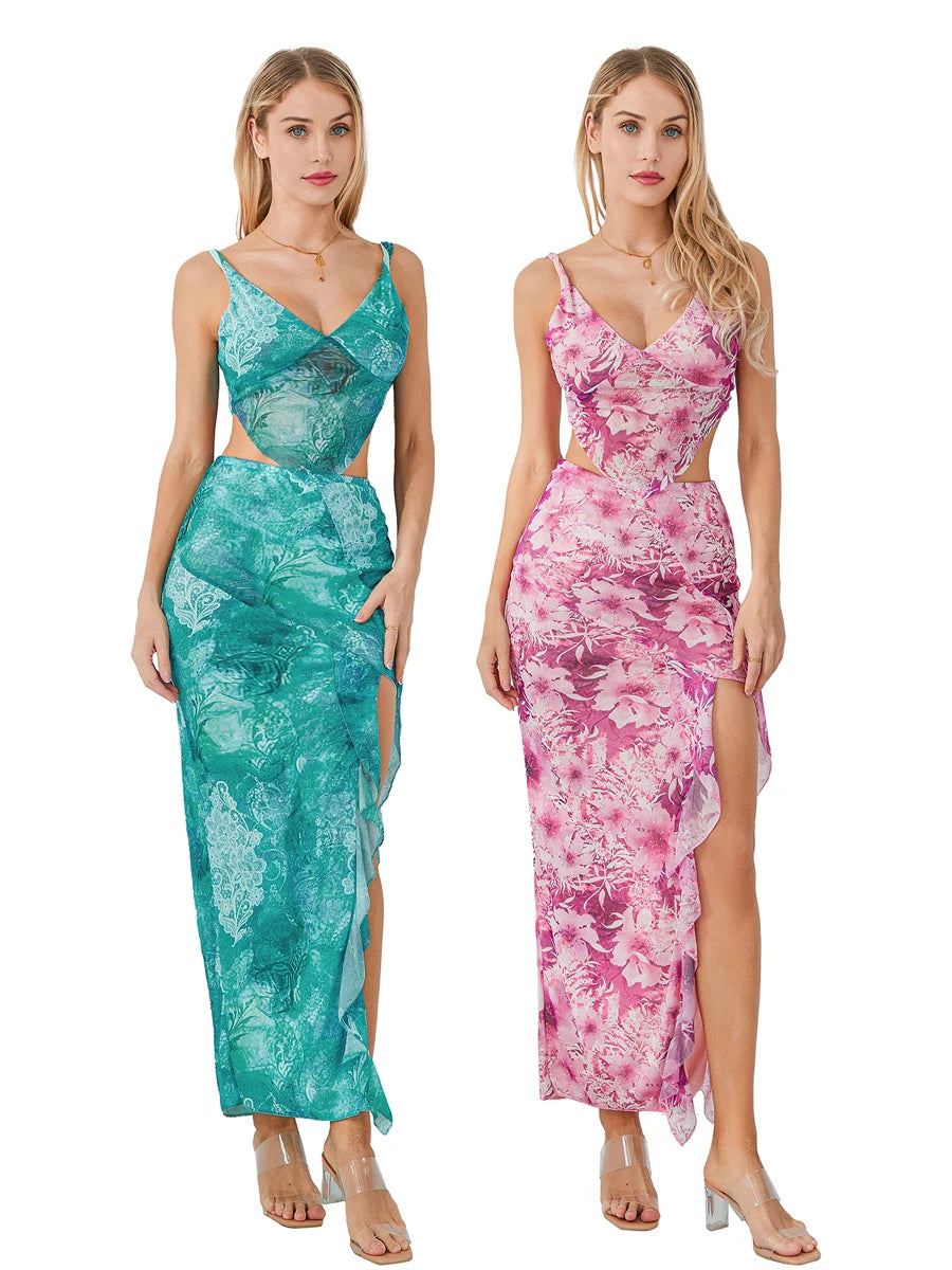 Two Piece Set Knit Print Cutout Crop Top With Bodycon Mini Skirt