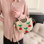 Cherry Deco Chic Shoulder Bag Mini Basket Purse Paper Weave Handmade