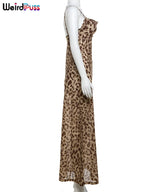Leopard Print Spaghetti Strap Backless Dress With Ruffle Hem