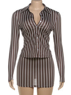 Stripe Print two piece Set With Crop Blouse And Hip Skirt