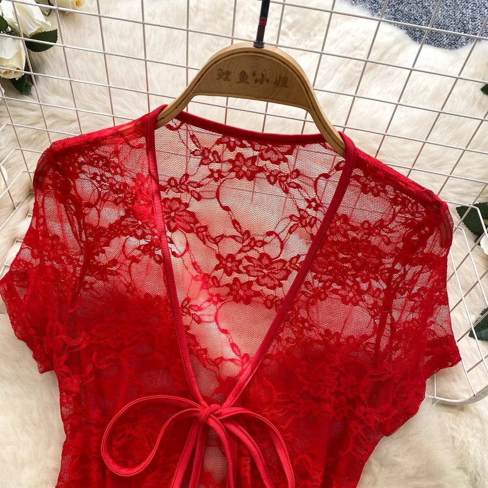 Airy Mesh Tie Up Cardigan Top And Capri Pencil Pants Set