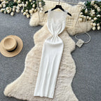 French Style Lace Knit Sleeveless Bodycon Maxi Dress
