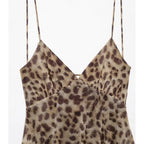 Leopard Print Tulle Slip Dress With Backless Draped