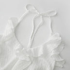 Retro Halter Top With Backless Ruffle Hem Detail Sleeveless
