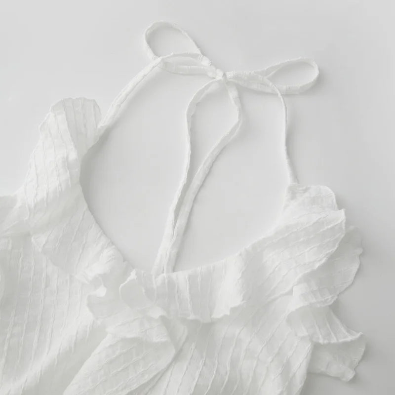 Retro Halter Top With Backless Ruffle Hem Detail Sleeveless