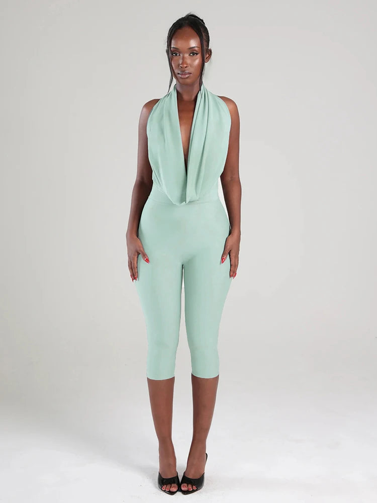 Swing Collar Playsuit Backless Halter Sleeveless Bandage