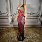 Plus Size Glam Night Sheer Mesh Dress With Colorful Rhinestones