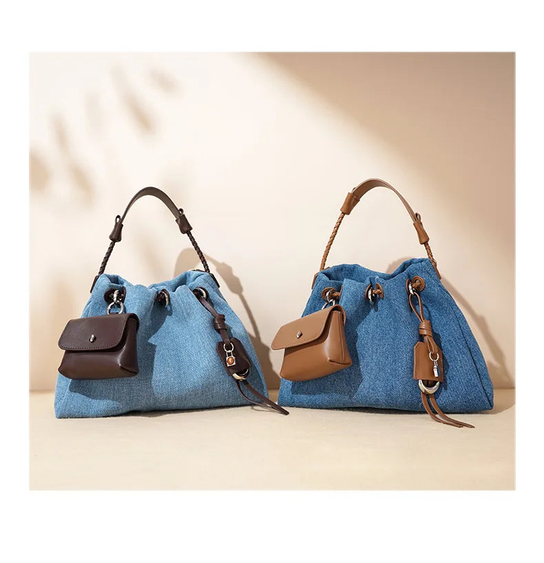 Denim Day Bag With Minimalist Crossbody