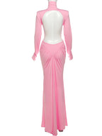 Peach Backless Maxi Dress With Waistless Silhouette And Ruched Elegance