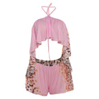 Vivid Beach Two Piece Set With Backless Halter Camisole And Shorts
