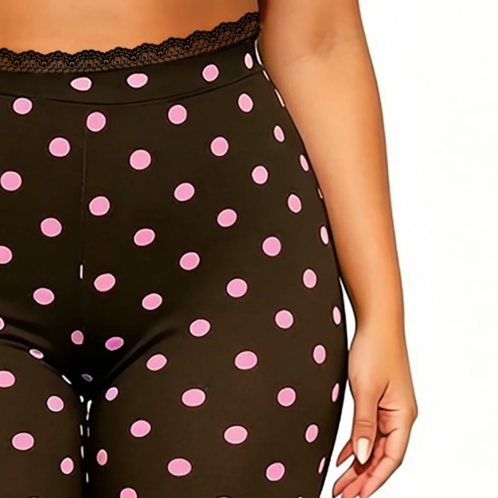 Retro Lace Trim Capri Pants With Elastic Waist