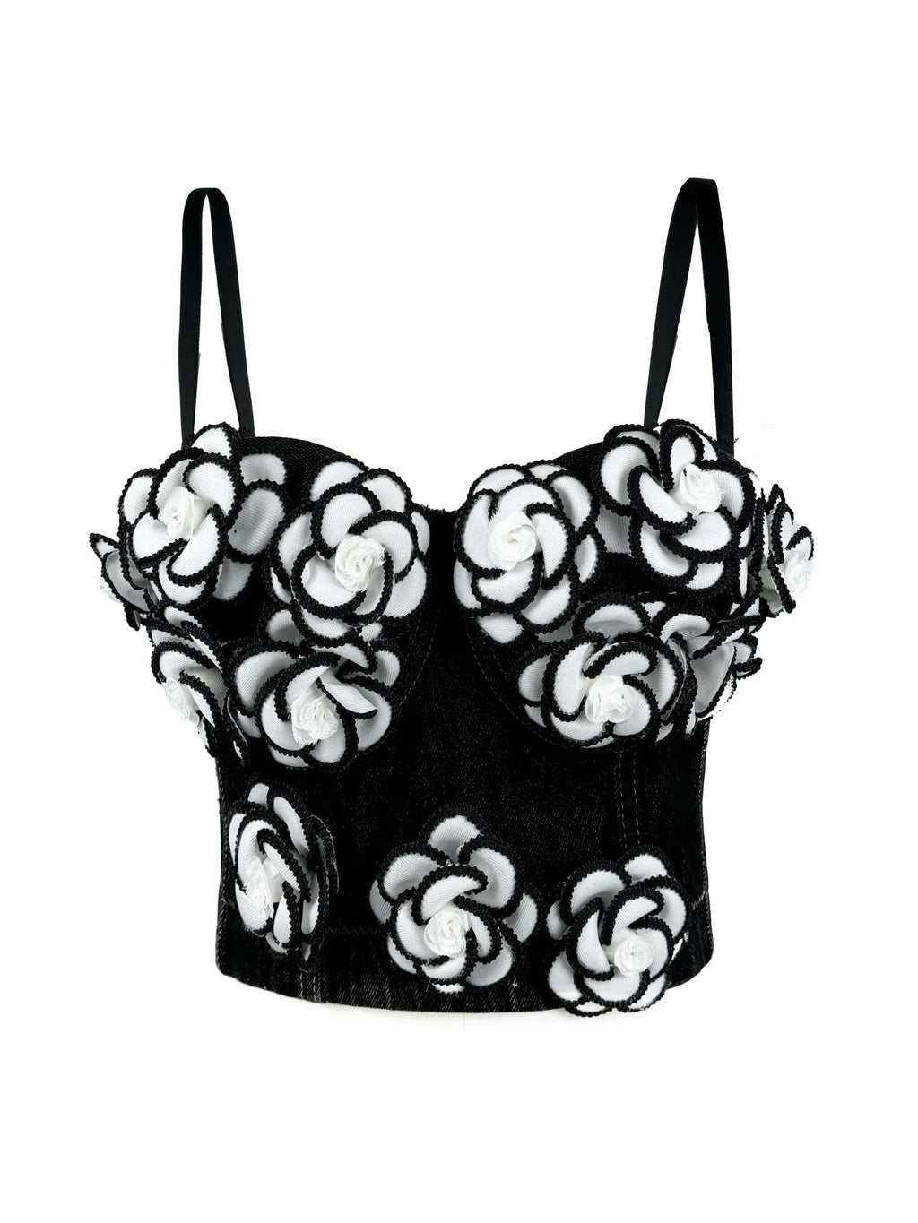 Handmade Beaded Flower Embellishment Denim Corset Vest Top