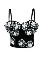 Handmade Beaded Flower Embellishment Denim Corset Vest Top