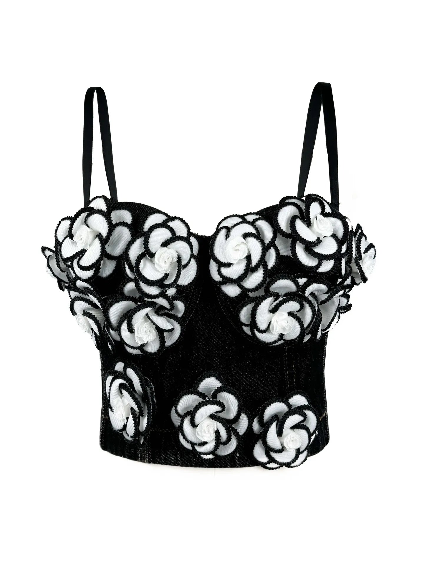 Handmade Beaded Flower Embellishment Denim Corset Vest Top