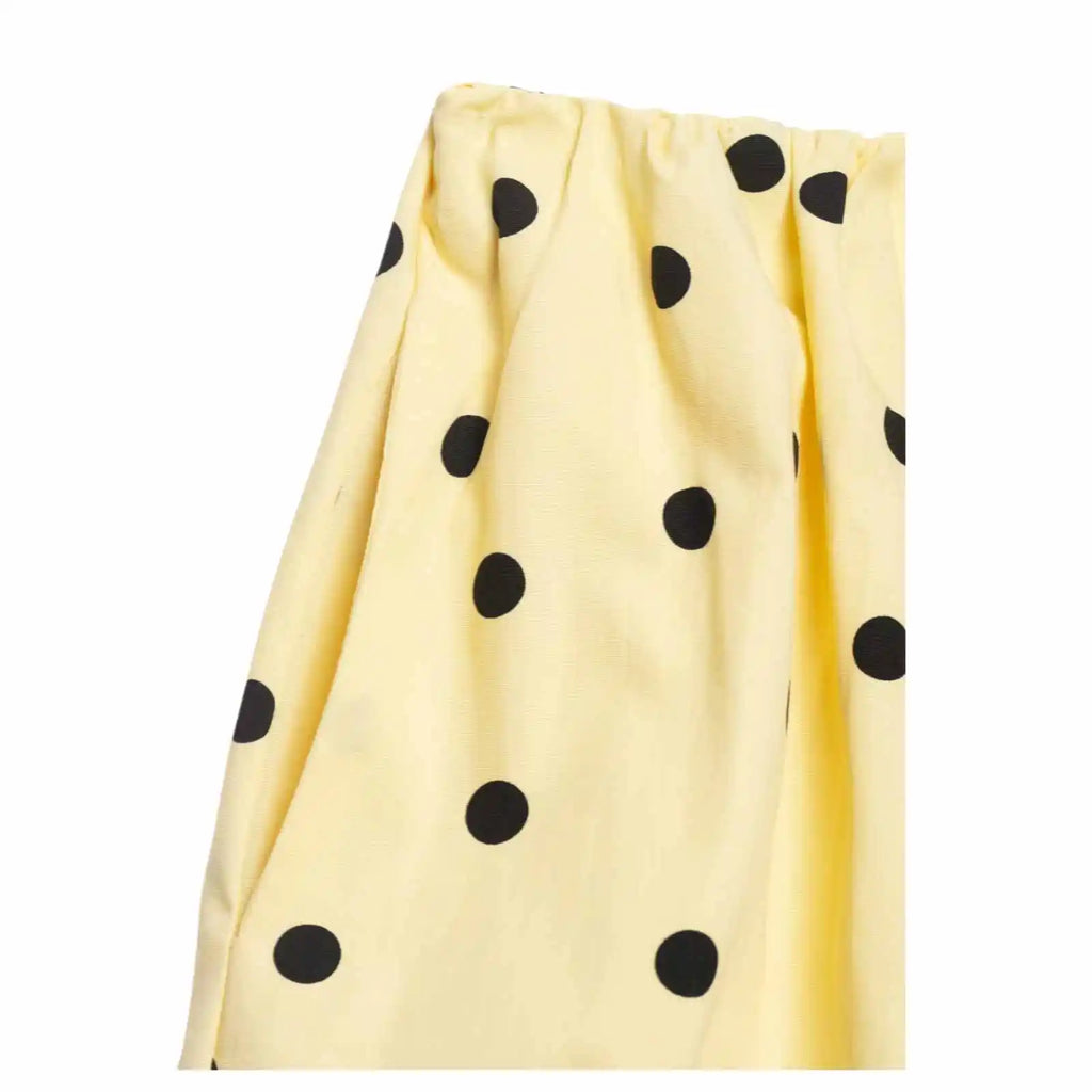 Yellow Polka Dot Two Piece Set With High-Neck Jacket And Balloon Shorts