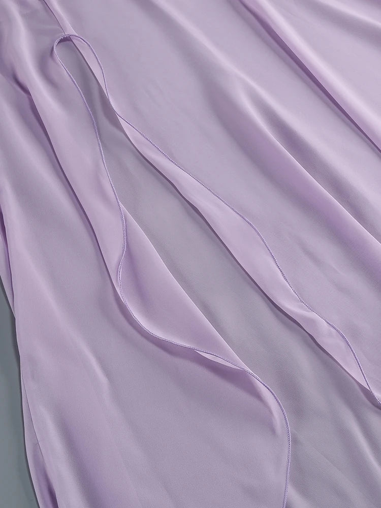 One Shoulder Floral Hollow Out Purple Maxi Dress