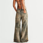 Relaxed Wide Leg Denim Jeans With Big Pockets Casual Baggy Trousers Vintage Streetwear Vibe