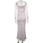 Floral Spaghetti Strap Maxi Dress With Lace Trim And Lace Up Detail