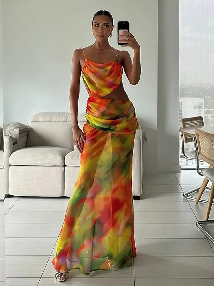 Mesh Cutout Wrap Cover Up Maxi Dress