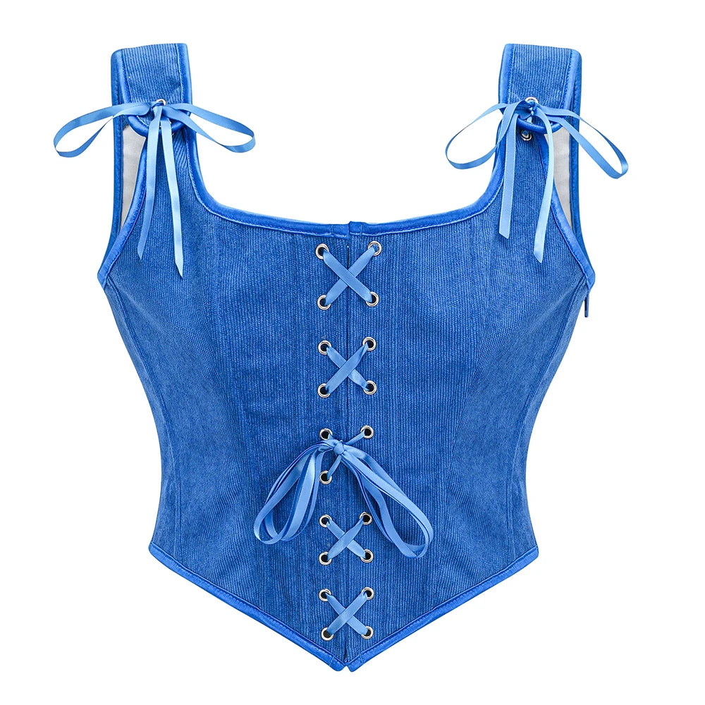 Victorian Gothic Corset Vest With Front Lace Up And Side Zipper