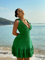 Plus Size Halter Dress With Deep V Neck And Ruffles