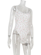 Printed Bodysuit Sleeveless V Neck Romper See Through Top