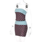 Polka Dot Strapless Vest Top And Color Block Two Piece Set For High Waist Summer Chic Bodycon Skirt Outfit