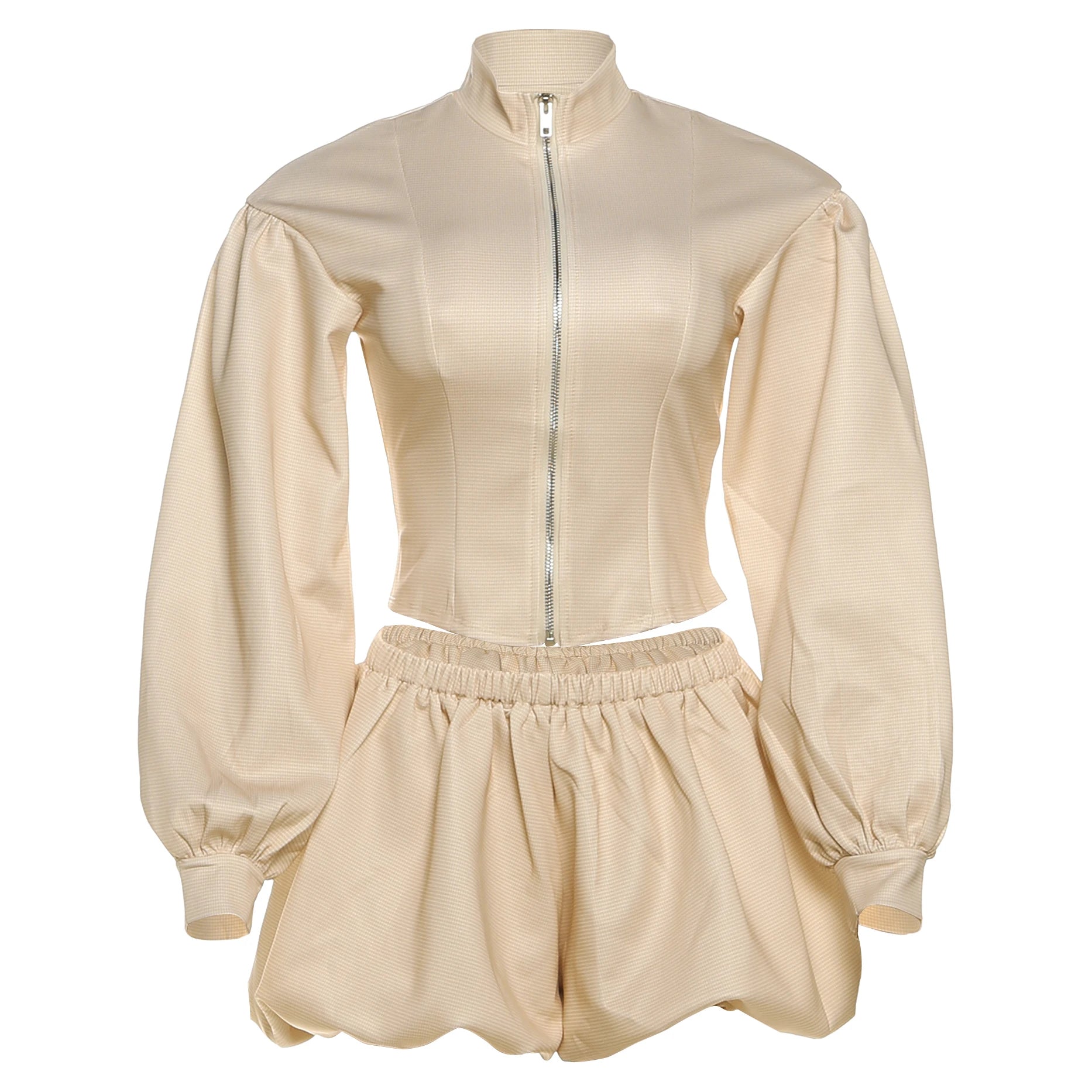 Stripe Zipper Cardigan And Ruched Mini Skirt Set