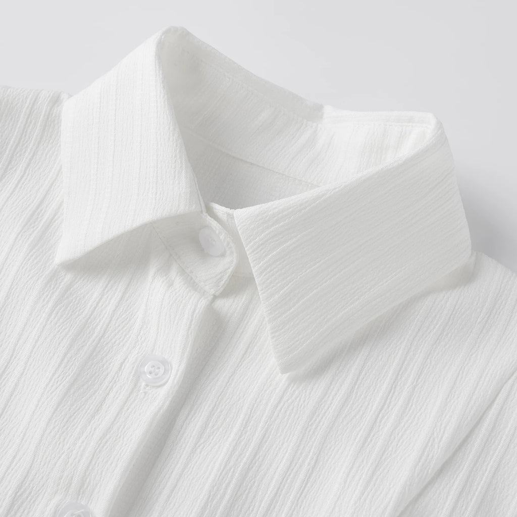 Cinched Waist Button Down Blouse With Back Tie Long Sleeve