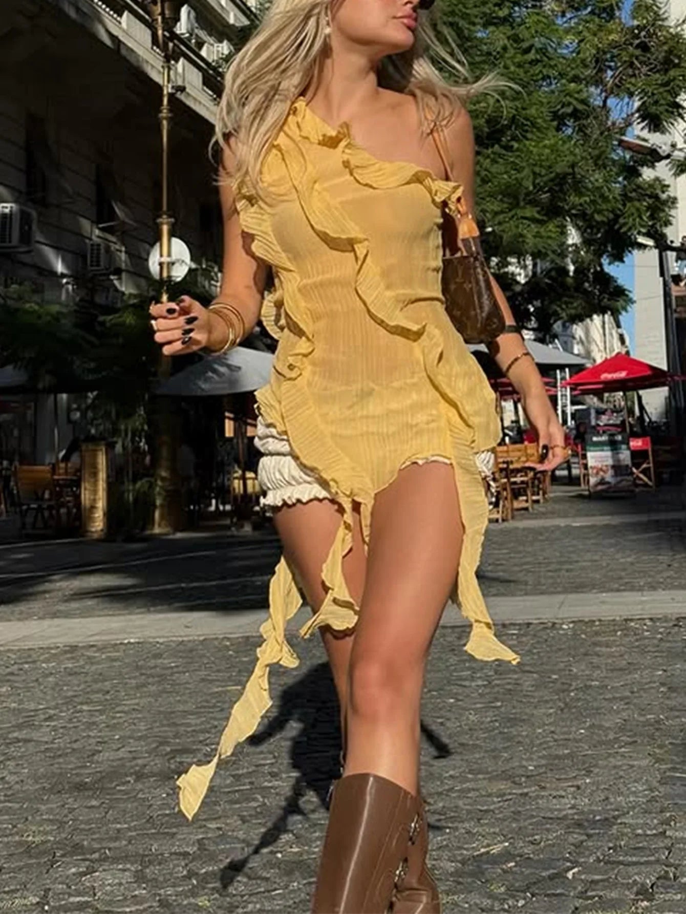 Boho Asymmetric Ruffled One Shoulder Top