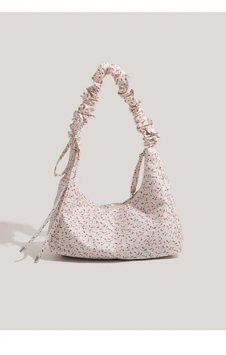 Fairycore Floral Canvas Shoulder Bags With Drawstring