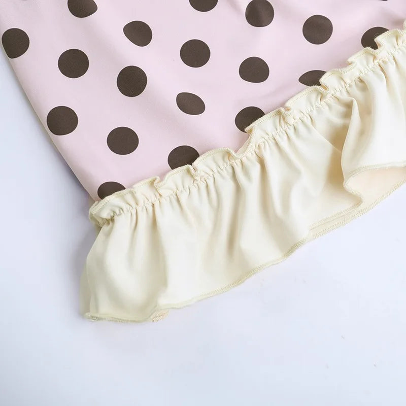 Sweet Spaghetti Strap Polka Dot Dresses Sexy Sleeveless Bowknot Ruched Mini