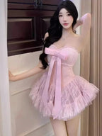 Pastel Pink Bow Mini Tube Top Dress Fairy Princess Aesthetic