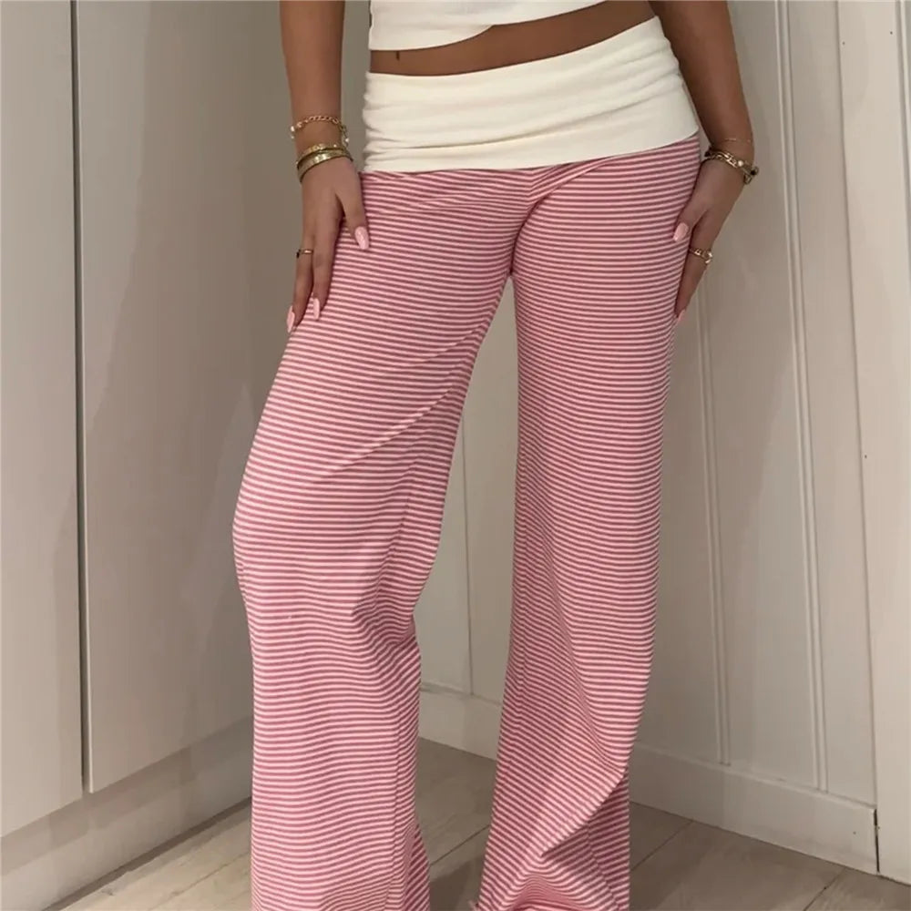 Relaxed Contrast Trim Elastic-Waist Straight-Leg Lounger Pants