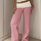 Relaxed Contrast Trim Elastic-Waist Straight-Leg Lounger Pants