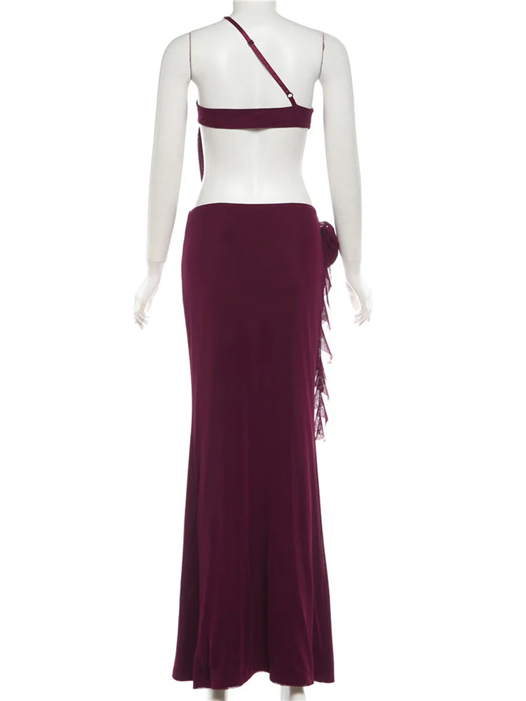 Pearl Chain Halter Backless Bodycon Dress With Patchwork Flowers