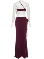 Pearl Chain Halter Backless Bodycon Dress With Patchwork Flowers