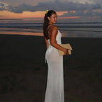 Floral Knit Strap Maxi Dress Backless Beach Cover Up For Summer Vacation And Resort Style