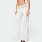 Crochet Knit Pants With Wide Leg And Elastic Waist Hollow Out