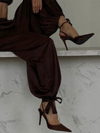 Women's Trousers 2 Pcs Suits Pleated Spaghetti Strap Cropped Tube Tops Elastic Waist Lace Up Pants