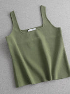 White Knit Tank With U Neck Sleeveless Summer Tee Vintage