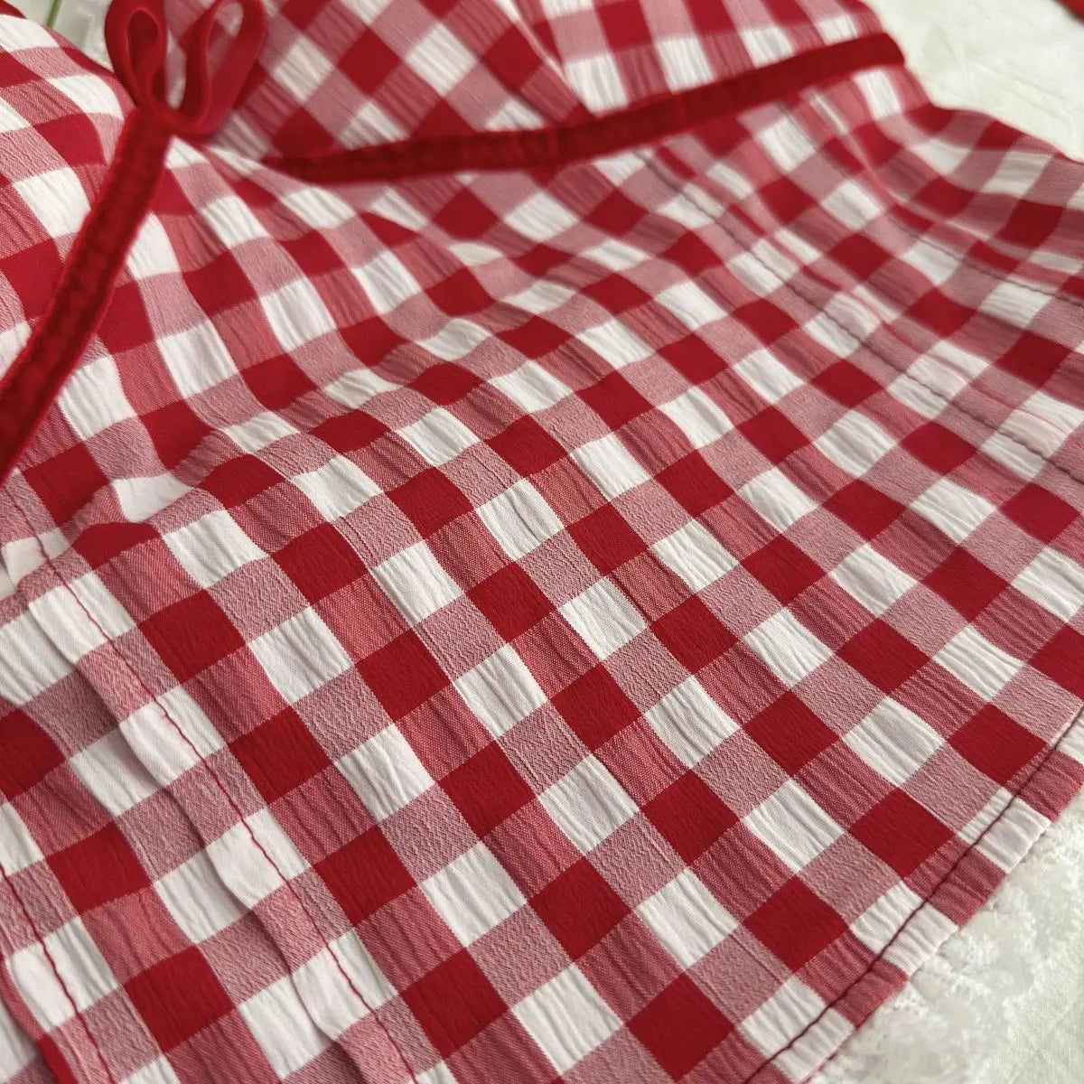 Halter Neck Bow Plaid Crop Top With Shirred Back For Women Cute Fashion Blouse