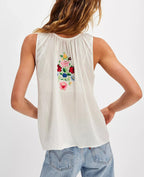 Cotton Floral Embroidered Tank Top Sleeveless Blouse