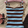 Retro Striped Vest Camisole Top With Color Block Detail