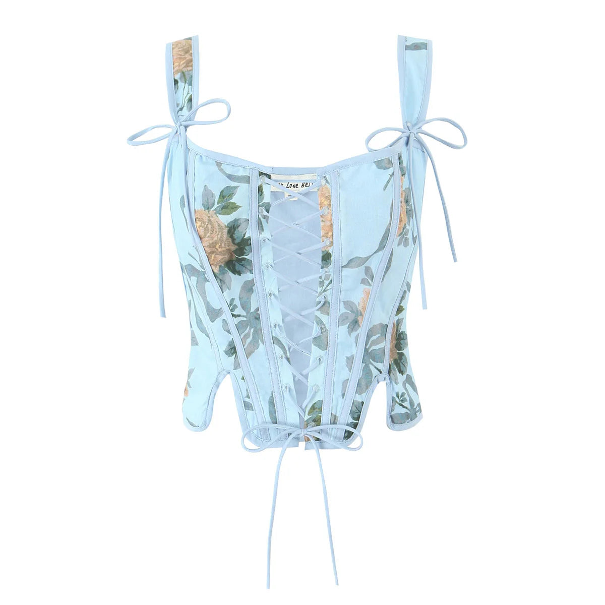 Blue Lace Up Bandage Tank Top Crop