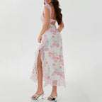 Floral Lace Patchwork Bodycon Dress Cutout Vneck Backless