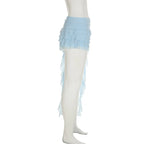 Irregular Mesh Ruffle Edge Low Waist Short Skirt