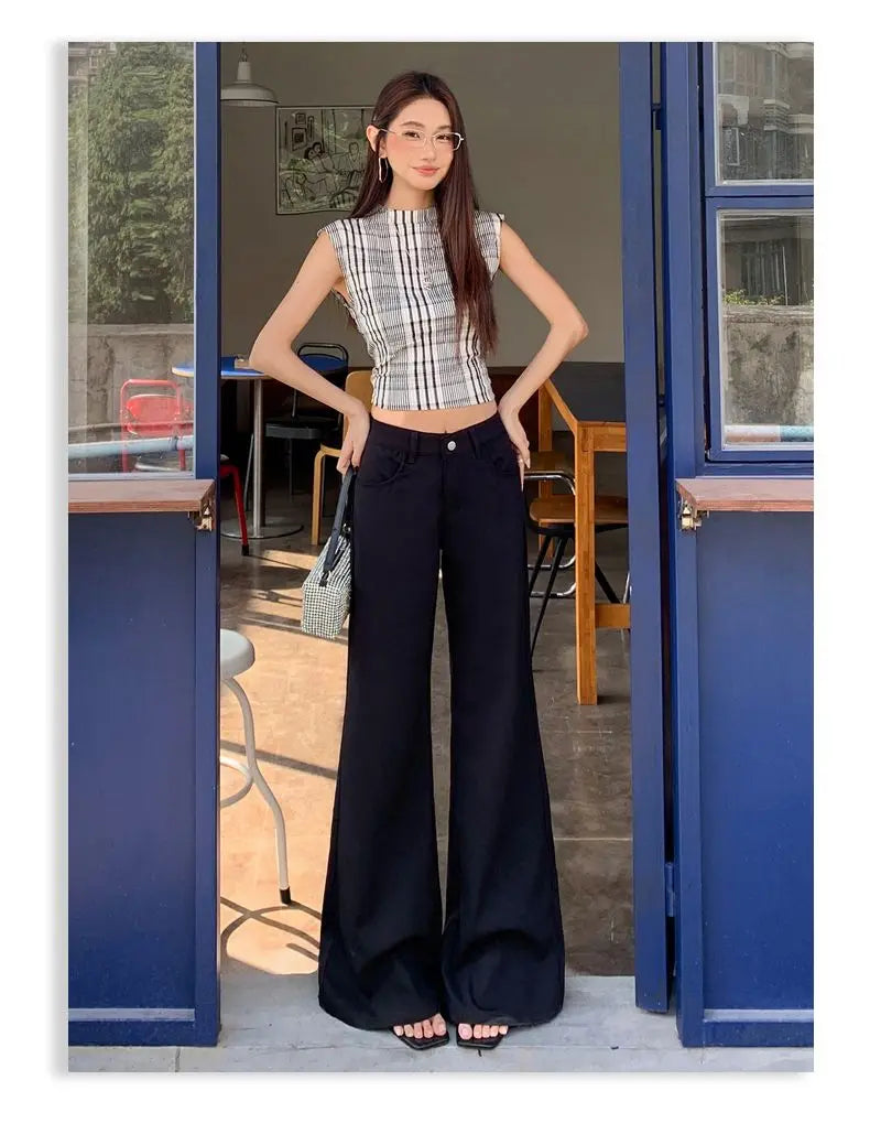 Antiwrinkle Flare Pants With Slimming Comfort Low Waisted