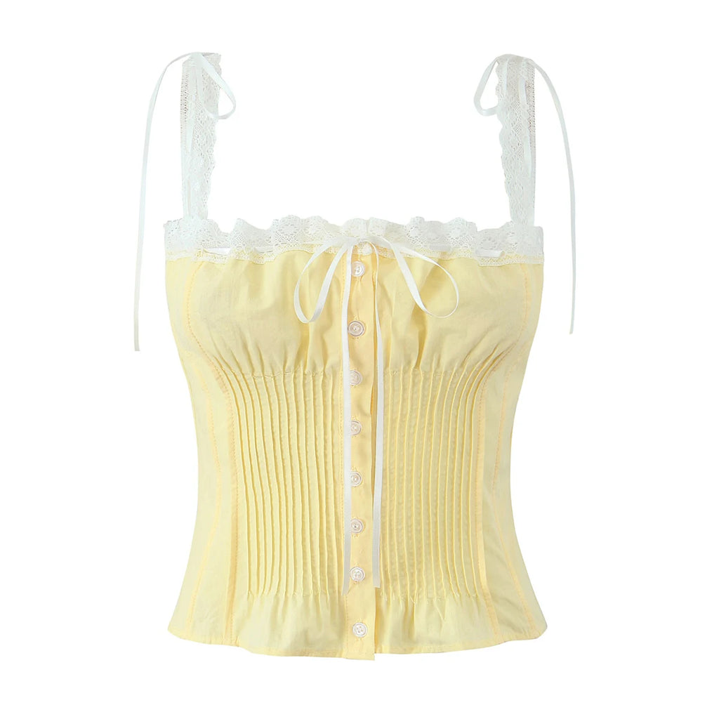 Golden Lace Ribbon Bow Corset Crop Top